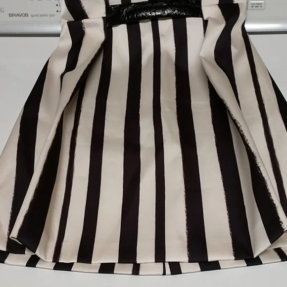 Topshop Dress Faux Leather Detail Split Short Sleeve Black White Stripe sz Small - Picture 10 of 12